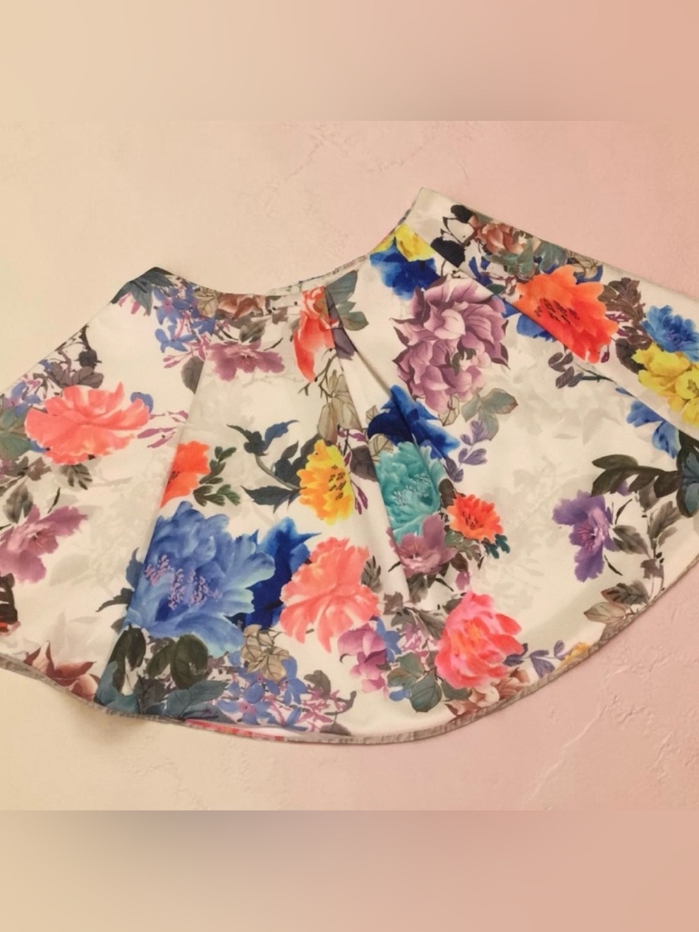 Lovers + Friends White Floral Midi Skirt with Multicolor Blooms